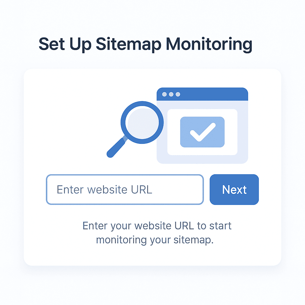 Interface for entering a website URL to begin sitemap monitoring